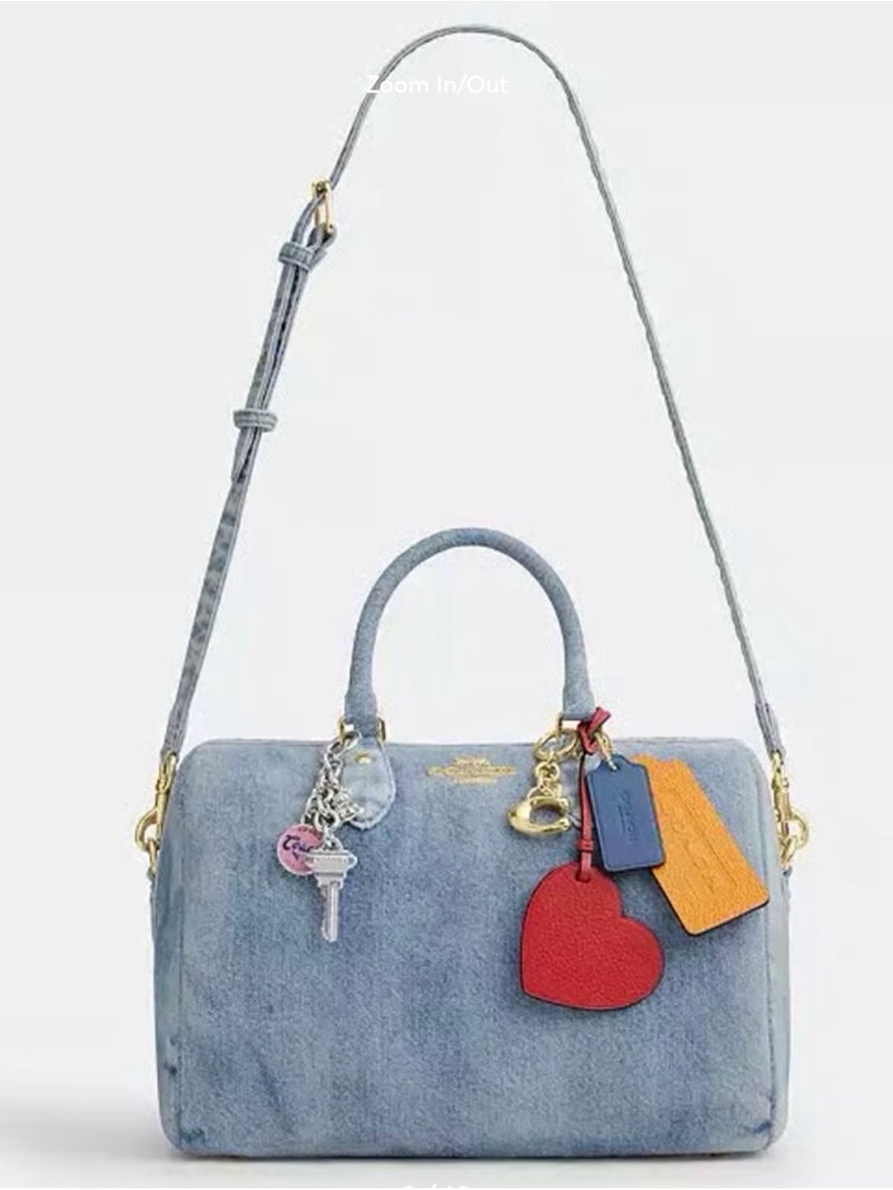 COACH LRG ROWAN DENIM SATCHEL + MATCHING WRISTLET BOTH NWT WITH CHARMS - Picture 7 of 15